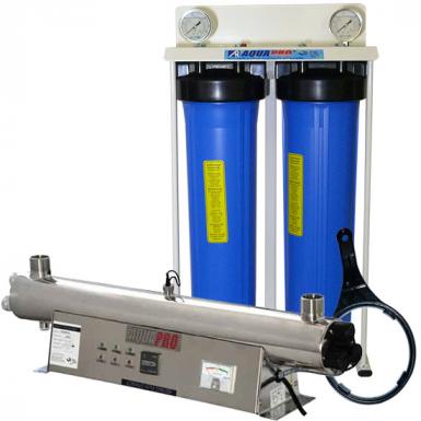 Big Duo Estación de filtro de vacío de 20 pulgadas + esterilizador UV de 36 GPM