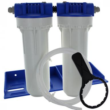 Double filtre 9 3/4 pouces avec entrée tube 3/8 pouce pour l'eau potable sous l'évier.