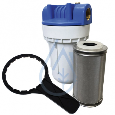 filtre avec cartouche lavable inox 25 microns spécial impuretés de l'eau du réservoir.